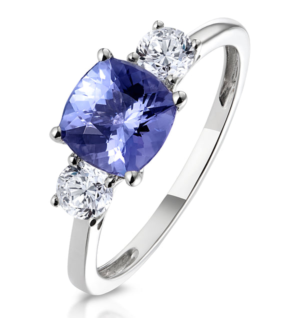 1.60ct Cushion Cut Tanzanite Diamond Asteria Ring in 18K White Gold
